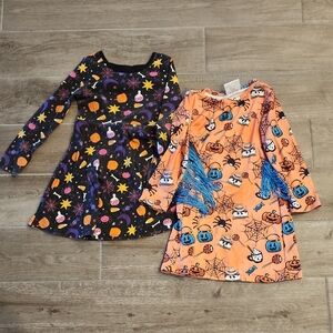 Girls Halloween Pumpkin & Spider Web Dresses - Orange & Black